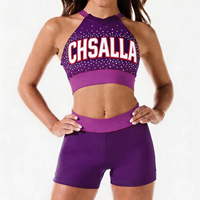 Camisetas y Tops Personalizados con Pedrería, Ropa Brillante Morada, Diseño Personalizado, Ropa Brillante para Prácticas de Animadoras, Pantalones Cortos, 2 Conjuntos de Uniformes