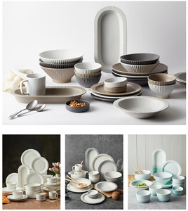 Juego de Vajilla de Cerámica Acanalada, Platos y Tazones de Porcelana Mate con Diseño Moteado, con Tazas de Café para Restaurante, Hotel y Hogar - Product Image 5