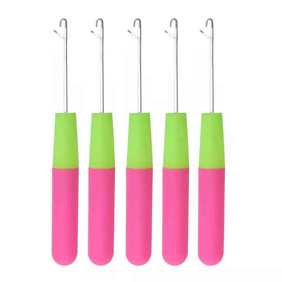 Kit De 4 Crochets à Tresser Les Cheveux - 3 Longs (14 Cm) Et 1 Courbé (7,5 Cm), En Fer Et Bois, Pour Coiffures Précises