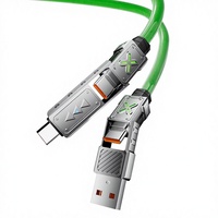 Kabel Pengisian Daya USB C 240W 4 in 1, USB A ke USB C 8 Pin, Nylon Braided, Zinc Alloy, Lampu RGB, Grosir OEM