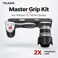 Kit de poignée Telesin Master Grip pour iPhone 17/18 Pro Series/Max, kit de poignée pour appareil photo, 2 objectifs téléobjectifs, télécommande sans fil, contrôle du zoom, ABS