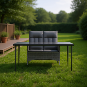 Dark <b>Grey</b> Garden Dining Set 2 Seater Modern Outdoor Furniture Weather Resistant Metal <b>Frame</b> Woven Design - Product Image 3