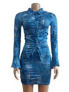 Y2260 Set Due Pezzi Retrò con Top a Maniche Lunghe Plissettato, Gonna a Sacchetto Versatile e alla <span class=keywords><strong>Moda</strong></span>, Completo Stampato - Product Image 6
