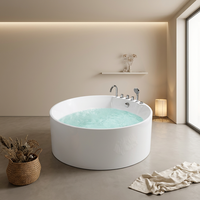 Bañera Redonda Independiente Blanca Profunda con Grifo Multifunción para Baño Spa 135cm 150cm