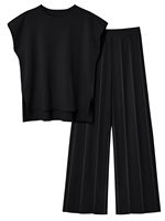 Haut sans manches décontracté léger en tricot deux pièces avec pantalon plissé à taille élastique ensemble de t-shirts pour femmes