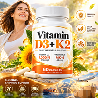 Capsules de Vitamine D3+K2 à Marque Blanche OEM, 1000 UI/45 µg, 60 Capsules Végétales, Soutien Nutritionnel pour la Santé des Os, des Dents et du Système Immunitaire