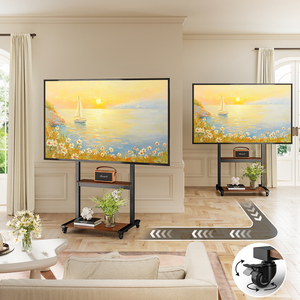 Chariot <span class=keywords><strong>TV</strong></span> mobile réglable <span class=keywords><strong>en</strong></span> hauteur avec roulettes et gestion des câbles, couleur noyer noir, meubles de salon - Product Image 6