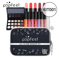 Poofeel Set Kosmetik Kuas Makeup, Set Kuas Eyeshadow Lipstik Alis Pensil Lip Gloss dengan Tas Rias