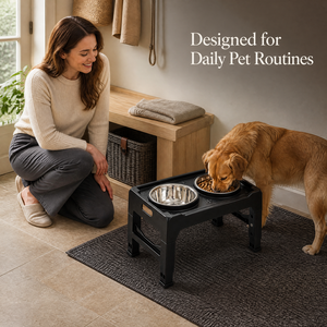 Tempat Makan Hewan Peliharaan Portabel dari Baja Anti Karat 4 Tingkat Ketinggian yang Dapat Disesuaikan, Kokoh, Tahan Air, dengan Dua Mangkuk yang Dapat Disesuaikan untuk Anjing - Product Image 3