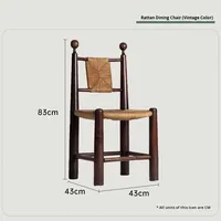 Chaise de salle à manger en bois massif de style rétro français DISHI pour la maison, petites salles à manger, dossier en corde tressée vintage pour les maisons d'hôtes, les hôtels