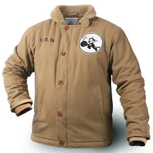 USN Vintage Winter Coat US NAVY N1 Thick <strong>Mens</strong> <strong>Sherpa</strong> Lined Fleece Deck Jacket - Product Image 1