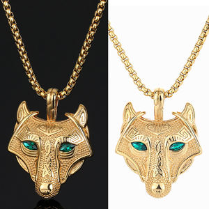 Collar con Colgante de <span class=keywords><strong>Lobo</strong></span> Vikingo de Cristal para <span class=keywords><strong>Hombre</strong></span> con Ojos Verdes, Collar Talismán de <span class=keywords><strong>Lobo</strong></span> Escandinavo Celta Nórdico - Product Image 4