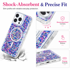 Funda magnética con brillantina epoxi para iPhone, transparente, a prueba de golpes, de TPU, compatible con carga inalámbrica, funda protectora brillante. - Product Image 4