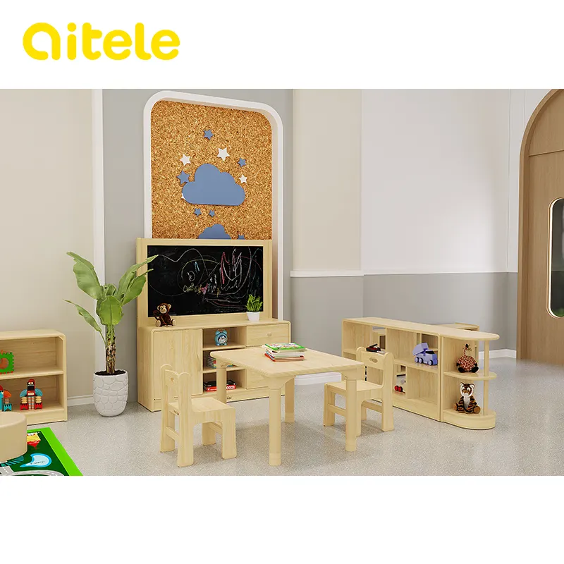 Colorful popular wooden nursery primary children school tables and chairs, kids study table with chair