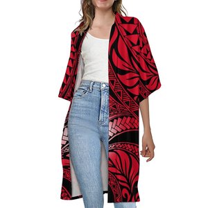 New Samoan Design Custom Women Short Sleeve Casual <strong>Trench</strong> <strong>Coats</strong> Polynesian Tribal Large <strong>Size</strong> Female Half Sleeve Kimono Cardigan - Product Image 4