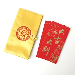 Custom Logo Chinese Hong Bao Traditional Satin Red Envelopes Li Shi Feng Gift Ang-pau Ang Pow New Year Money Pouch Lai See Bag