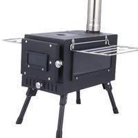 Fogão de madeira portátil multifuncional, para acampamento, ferro fundido, acampamento ao ar livre, fogão com caixa de fogo grande, aço inoxidável chi