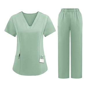 Women Medical Scrub <b>Set</b> Knitted Moisture Wicking Split Design Hospital Uniforms For Nurses <b>Doctors</b> - Product Image 4