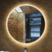 Salle de bain intelligente Miroir LED compact irrégulier tricolore Design sans cadre pour le maquillage avec éclairage mural confortable