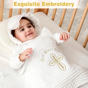 Cobertor de Bebê Bordado Pinuotu para Batismo e Crisma, Algodão Macio e Acolchoado 33x45 polegadas, Colcha de Herança com Caixa de Presente - Product Image 2