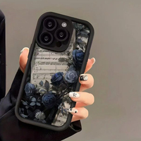 Coque de téléphone portable antichoc en TPU avec motif floral rose bleu et design d'objectif en échelle pour iPhone 11 12 13 14 15 16 17 18 Pro Max