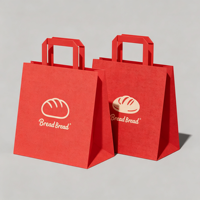 Sacs en papier kraft personnalisés avec logo OEM, poignées plates en corde, pour emballage alimentaire à emporter, sacs de vente au détail et de shopping