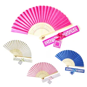 Engraved Personalised Wedding Guest Favour Silk Bamboo Hand Fans Custom with Gift box for Wedding