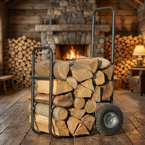 Modern Steel <b>Log</b> <b>Holder</b> Rectangle Powder Coated Firewood Storage Cart with Wheels - Product Image 5