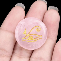 Pierre de méditation de poche sculptée Reiki, ronde de 25 mm, avec mots inspirants gravés et motifs œil turc, vente en gros