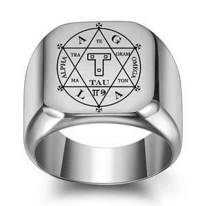 Bague en acier inoxydable AGLA Rune en forme de T avec logo Slavic, 18 mm, unisexe, bijou cadeau, design géométrique, noir, bleu, or, argent - Product Image 3