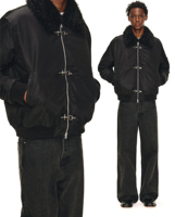 Veste bomber de pilote en nylon isolé, coupe oversize, coupe-vent, durable, style techwear, avec col en fourrure et boucle à pression personnalisée