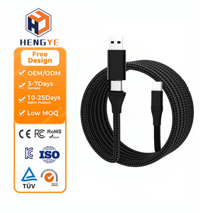 Nylon Braided 2 in 1 60W Type C to Type C <strong>USB</strong> a Converter 1.5M PD Fast Charging Durable <strong>Data</strong> <strong>Transfer</strong> <strong>USB</strong> Cable - Product Image 1
