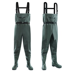 Cuissardes <span class=keywords><strong>de</strong></span> <span class=keywords><strong>pêche</strong></span> et <span class=keywords><strong>de</strong></span> chasse unisexes en PVC vert haute performance avec bottes à embout d'acier, imperméables, pour hommes - Product Image 1