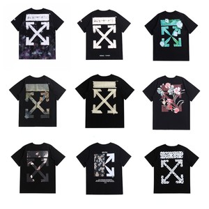 T-shirt <span class=keywords><strong>Homme</strong></span> Manches Courtes en Coton Pur, Motif Géométrique Peinture à l'Huile, Estampillé Or WAR, Bande Adhésive, Qualité Supérieure, Religieux OW - Product Image 2