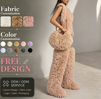 Ensemble en fausse fourrure mongole moelleuse sur mesure OEM ODM pour femme : Gilet sans manches, bottes hautes et sac à main – Couleur et logo personnalisables