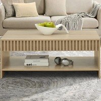 Table basse moderne du milieu du siècle, étagère ouverte à deux niveaux, table centrale à texture en bois au design cannelé pour le salon