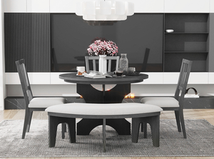 5-piece Modern Round Wood Dining Set with 3 <b>Upholstered</b> <b>Chairs</b> and Curved Bench for Dining Room - Product Image 6