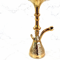 Chicha en verre transparent avec tige en or sculpté, ensemble de chicha avec dessus en bois pour des rassemblements raffinés, fumer des chichas