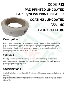 Rollo de Papel Impreso para Noticias, 40 GSM, Papel Ligero Sin Recubrimiento para Envolver, Empaquetar, Intercalar, Marcar y Uso Industrial - Product Image 2