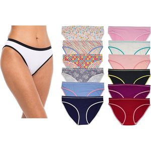 Paquete de 12 bragas de bikini FOXA para mujer, ropa interior elástica de talle bajo, transpirable, de nailon y spandex - Product Image 1