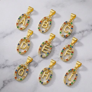 Colgante de <span class=keywords><strong>Letra</strong></span> Inicial con Micro Pavé de Circonitas Cúbicas Arcoíris, Charm de Alfabeto Colorido, Chapado en Oro de 18K, para Fabricación de Joyas DIY, Pulseras <span class=keywords><strong>y</strong></span> Collares - Product Image 1