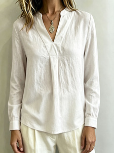 Nueva Llegada, Camisa a Rayas para Mujer Estilo Europeo Americano, Cuello en V Holgado con Bolsillo, Blusa Informal con Cuello para Uso Diario - Product Image 3