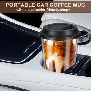 Taza de vidrio de doble pared resistente al calor, taza de café para llevar, vasos de aislamiento térmico con tapa de silicona negra a prueba de fugas - Product Image 6