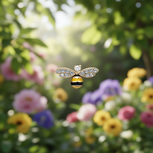 Pendientes Nina Ricci Bee Stud con alas de cristal en oro blanco y cuerpo de esmalte amarillo y negro, joyería de moda - Product Image 2