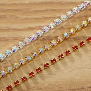 Customized High Quality Shinning Crystal Diamond Rhinestone Claw Chain Cup Trim Roll