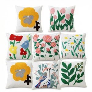 Embroidered Throw Pillow Cover - 18x18 Decorative Pillow Cover with Zipper Aesthetic Cute Design Boho Cozy Throw Pillowcase - Product Image 1