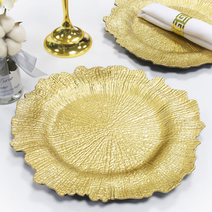 Assiettes <span class=keywords><strong>de</strong></span> présentation rondes en plastique <span class=keywords><strong>de</strong></span> luxe, écologiques et durables, turquoise, 13 pouces, avec bordure argentée et dorée, pour mariage et collations - Product Image 1