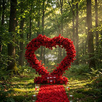 T-FT167 Hochwertiger 8*8ft Roter Herzförmiger Blumenbogen Hochzeits-Blumenbogen Hintergrund Künstlicher Seidenblumen-Läufer für Hochzeitsdekoration