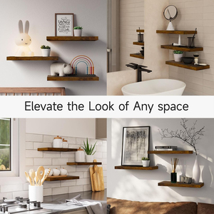 <strong>Wooden</strong> Wall <strong>Shelving</strong> 3-piece <strong>Bathroom</strong> Kitchen Bedroom with Lip Floating <strong>Shelving</strong> - Product Image 4