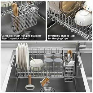 Scolapiatti Retrattile in Acciaio Inox <span class=keywords><strong>a</strong></span> Singolo Livello, <span class=keywords><strong>Salvaspazio</strong></span> per <span class=keywords><strong>Cucina</strong></span> - Product Image 5
